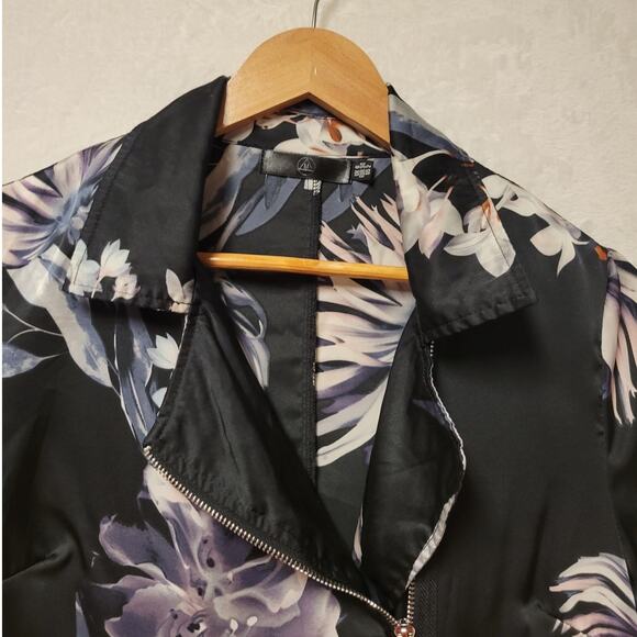 Missguided Black Floral Zip Up Duster Jacket Women's 2 Party Resort Vacation - Picture 2 of 11